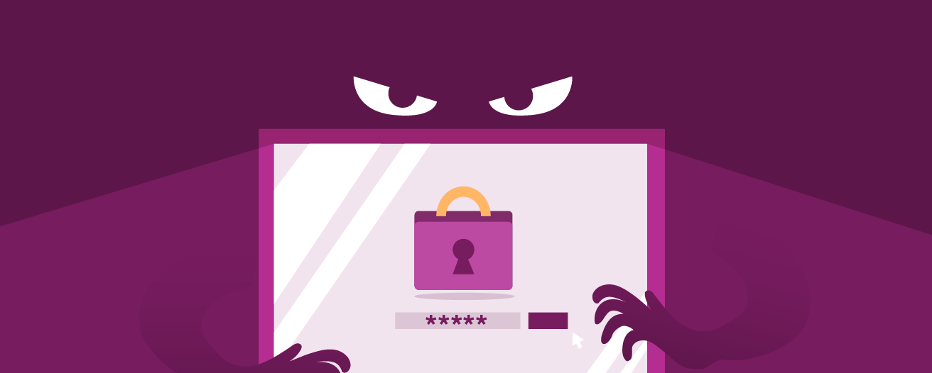 An illustration of a computer screen with a scary face behind it