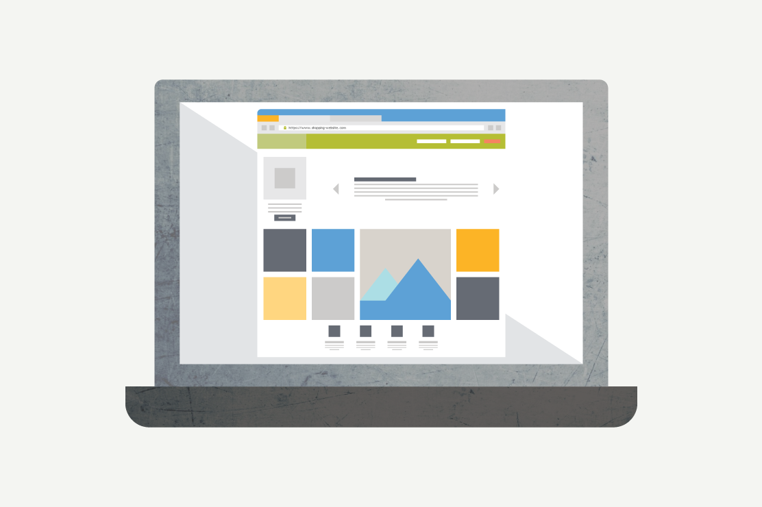 Illustration of laptop with browser open for online shopping