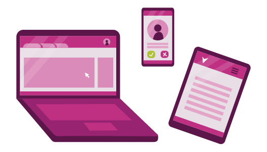 Illustration of a phone, tablet and laptop