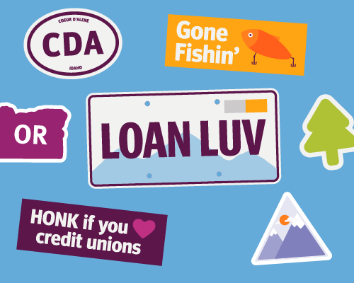 An illustration of the back of an RV with bumper stickers