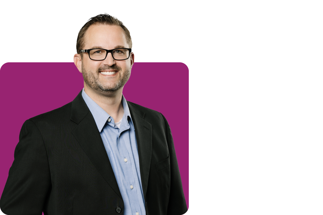 A photo of Austin Brown on a purple background