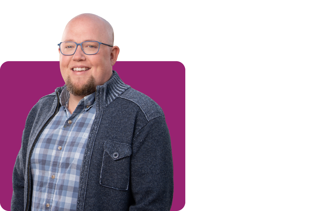 Photo of Brandon Hieb on a purple background