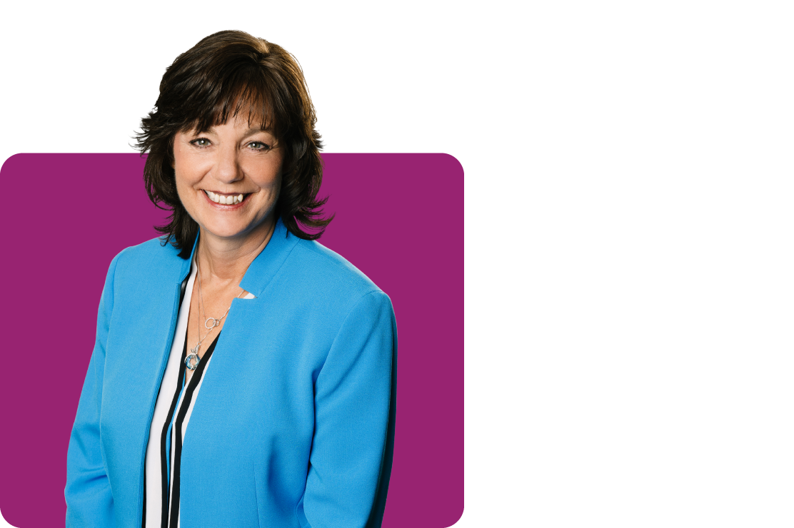 Senior Home Loan Officer Lorrie Jones on a purple background