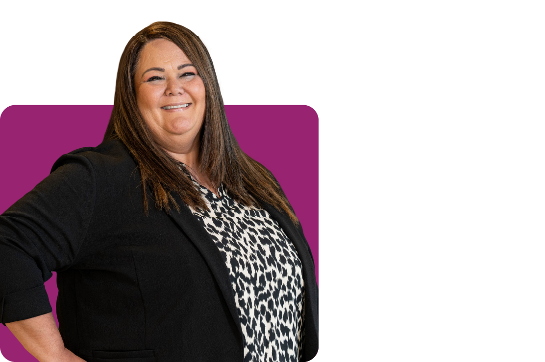 Mayra Vargas on a purple background