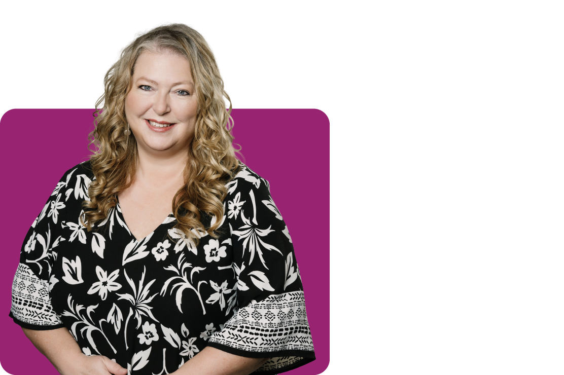 Photo of Teresa Ryan on a purple background