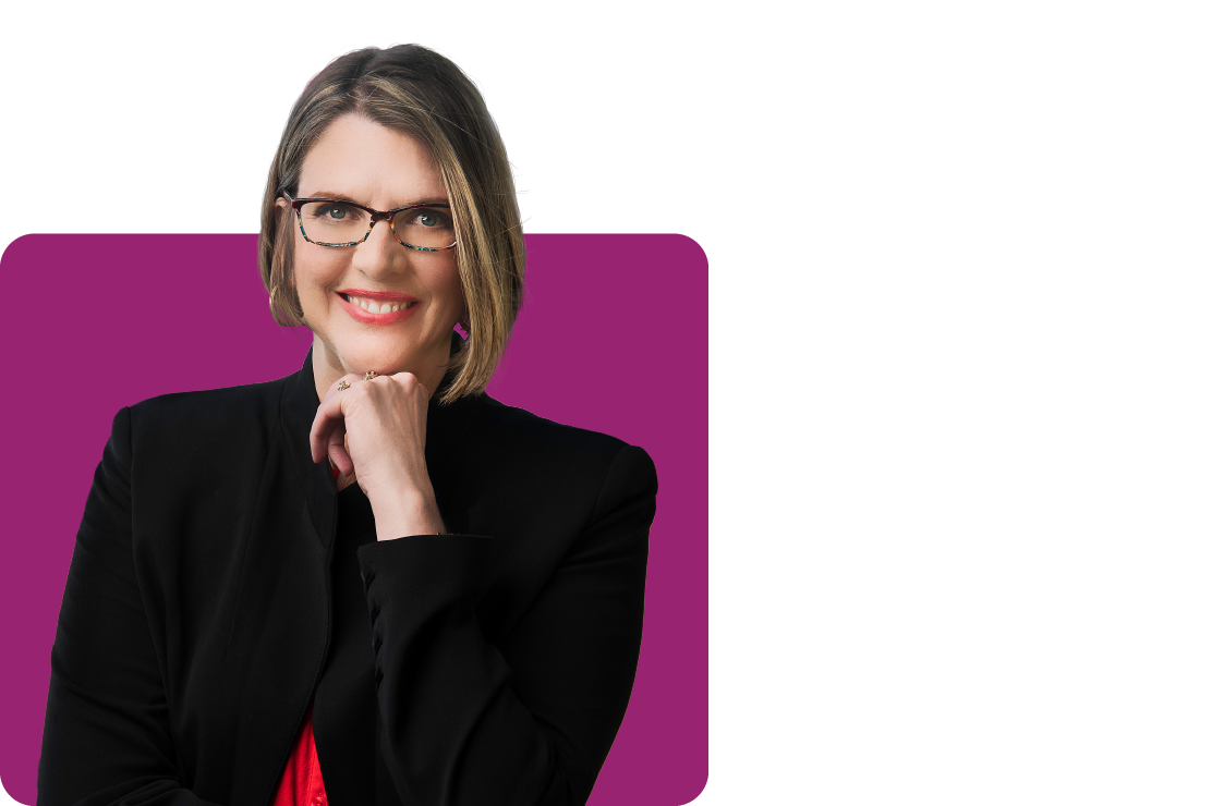 Senior Home Loan officer Trina Murphy on a purple background